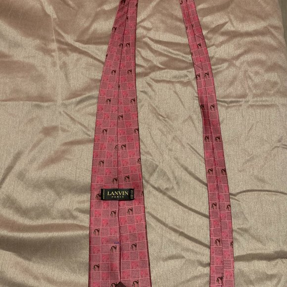 Lanvin Paris pink and black squares wide neck tie 100% silk - Picture 2 of 2